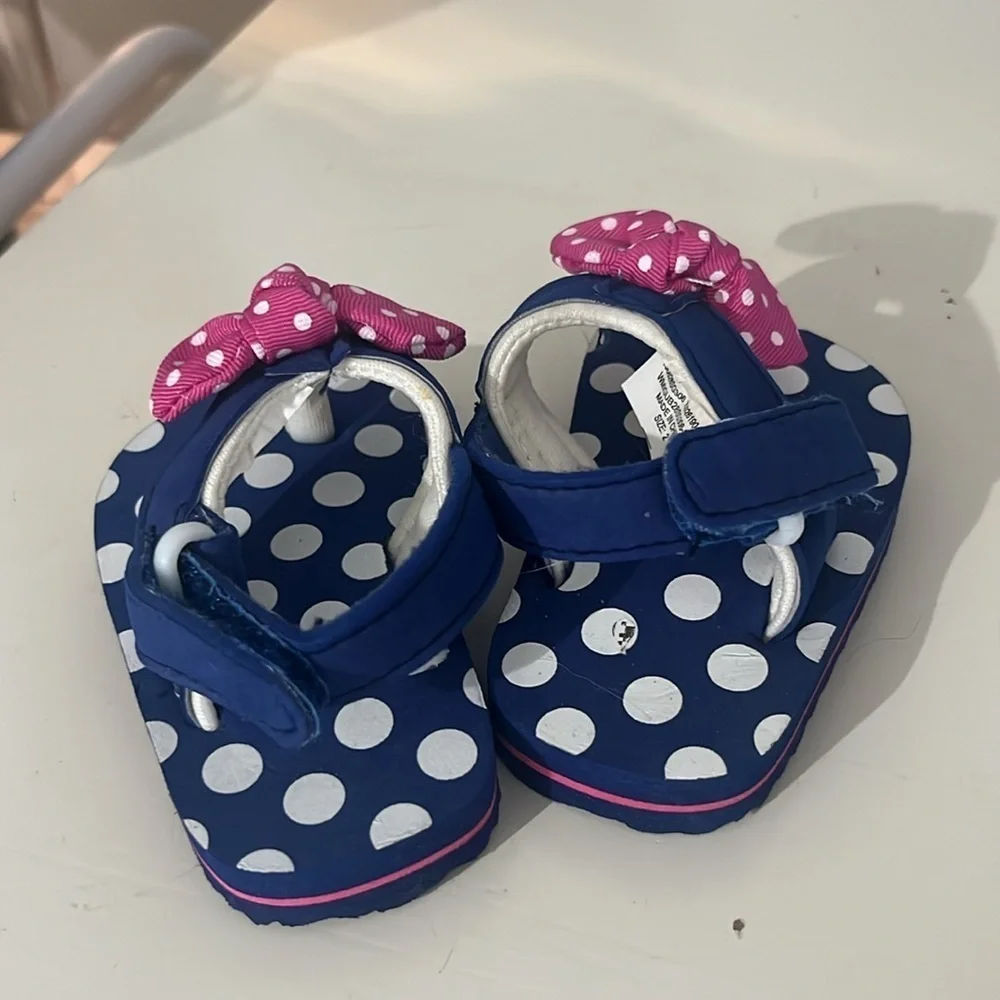 Baby Girl’s Preppy Pink and Navy Blue Sandals Bow Polka dot Size 2
